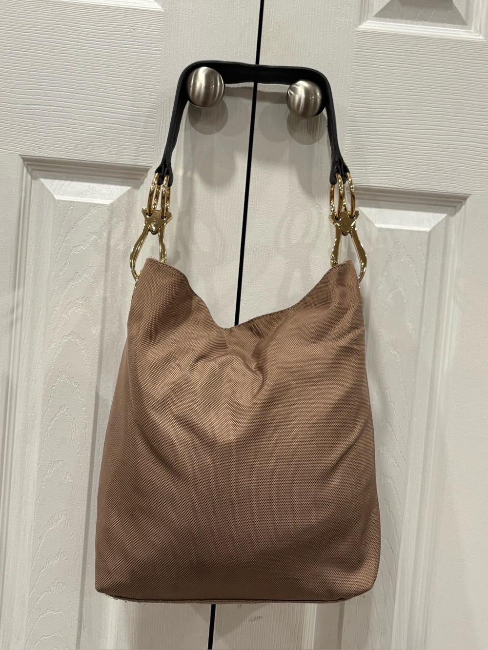 JPK PARIS 75 Nylon  Taupe Shoulder Bag with Gold Hardware